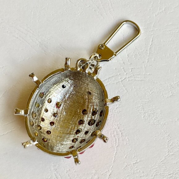 Red Ladybug Keychain Zipper Pull Purse Enamel Charm Backpack Crystal Silver Tone - Picture 6 of 9
